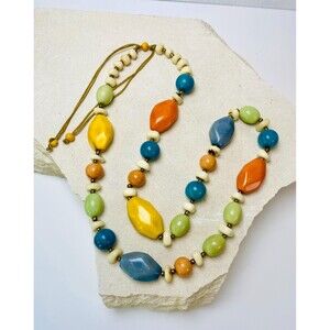 60's Vintage Tagua Nut Necklace // Mid Century Modern Colorful Statement Jewelry
